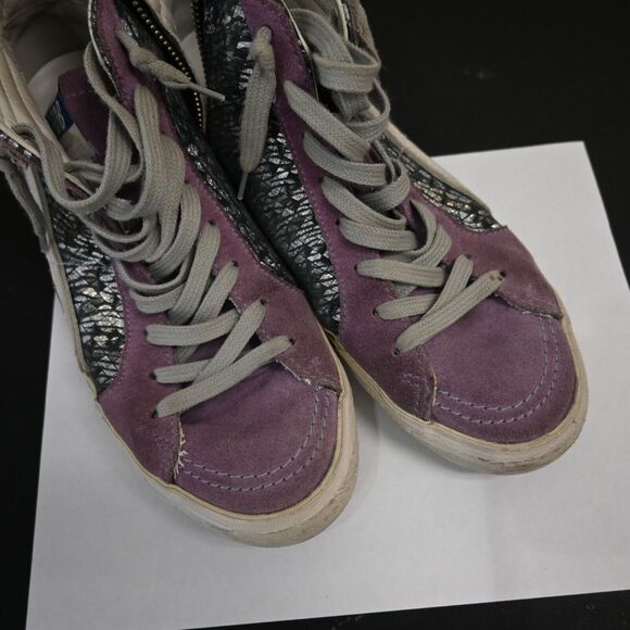 GOLDEN GOOSE Slide Purple Suede Metallic High-Top Sneakers Size 39 - Picture 6 of 12